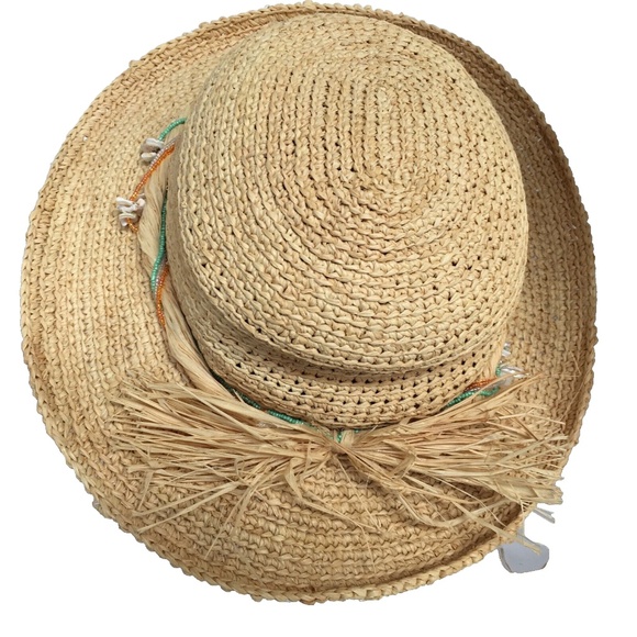 SCALA Wide Brim Straw Sun Hat with Broken Shells Twisted on Band One Size - Picture 2 of 8